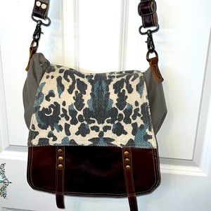Beautiful corduroy & genuine leather crossbody bag from India